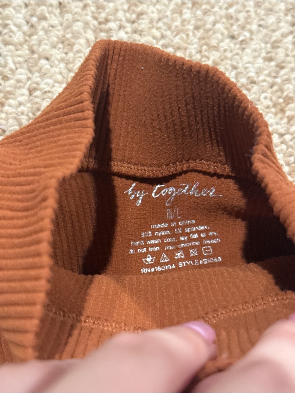 By Together Ribbed High Neck Top in Burnt Orange